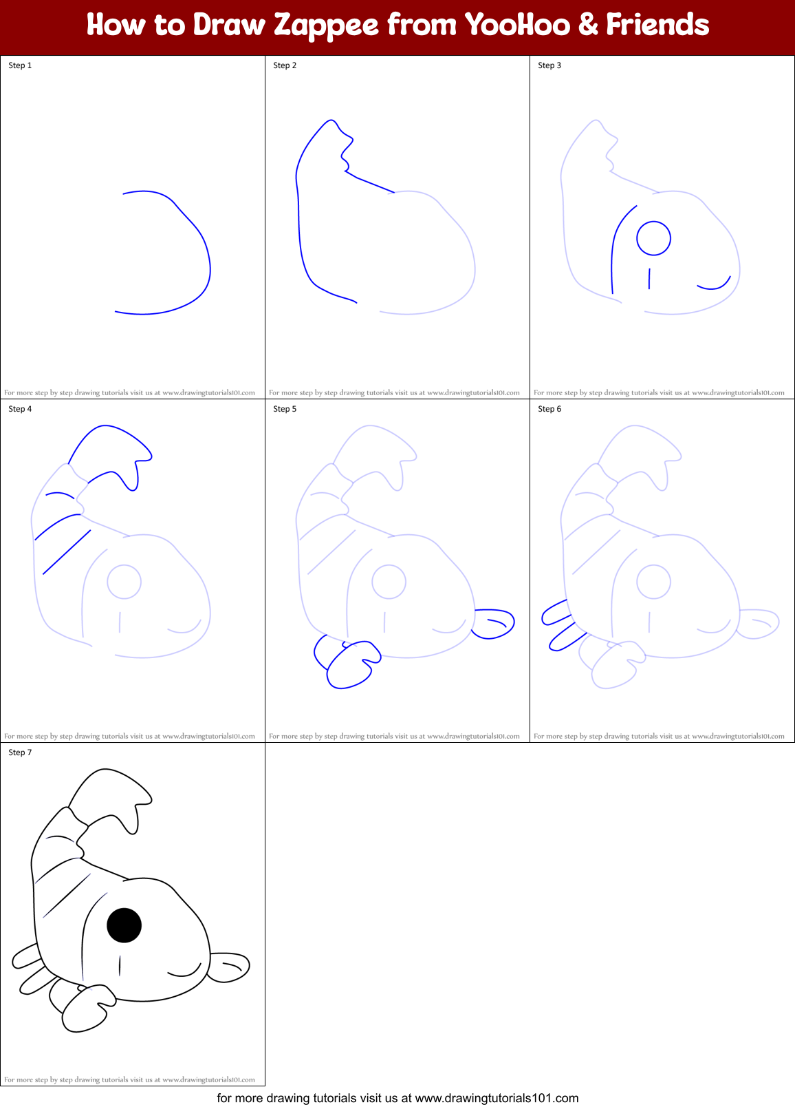 How to Draw Zappee from YooHoo & Friends Printable Step by Step