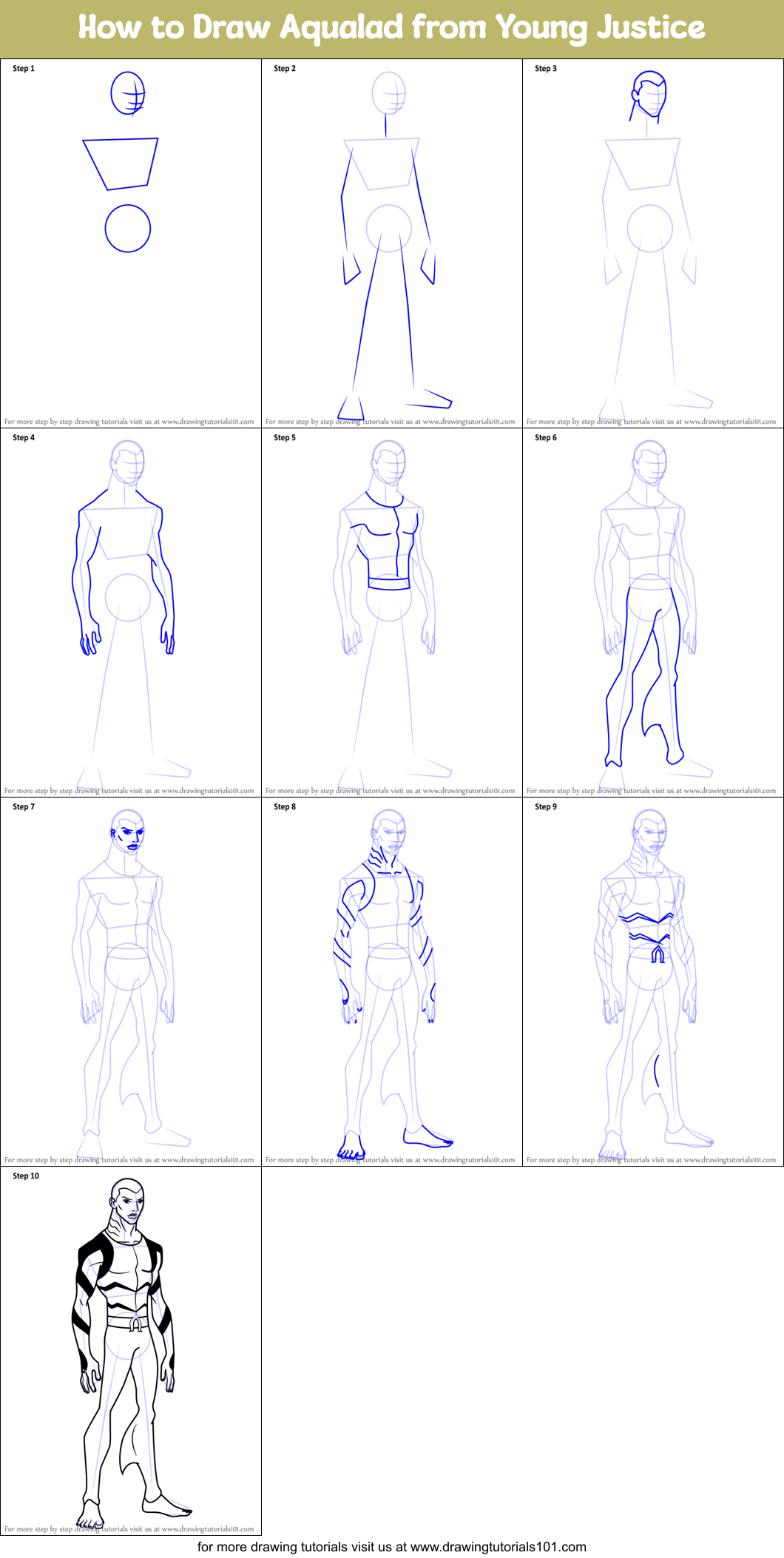 How to Draw Aqualad from Young Justice Printable Step by Step
