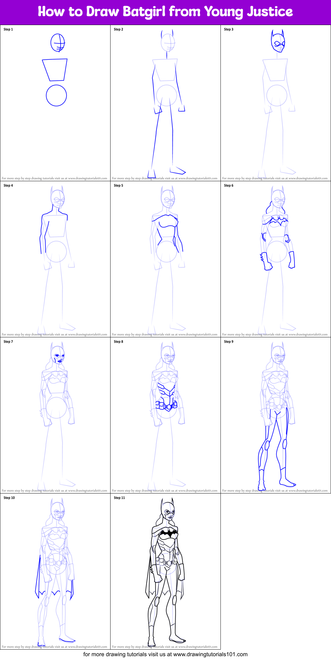 How to Draw Batgirl from Young Justice Printable Step by Step