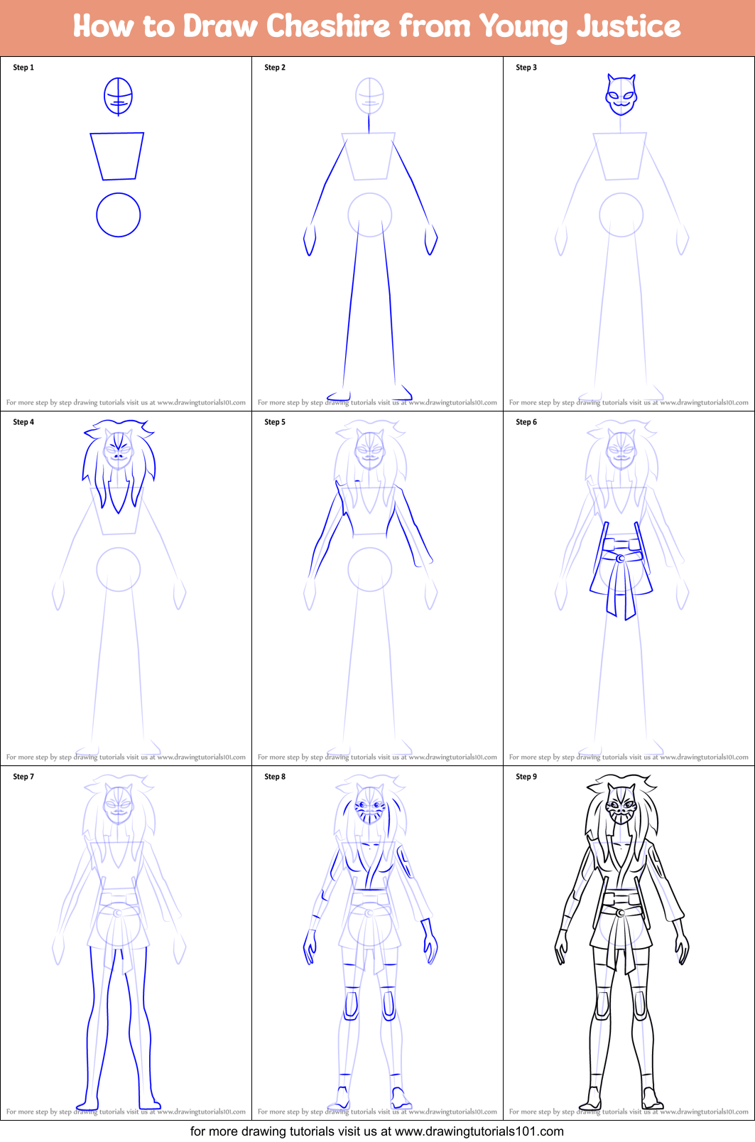 How to Draw Cheshire from Young Justice Printable Step by Step