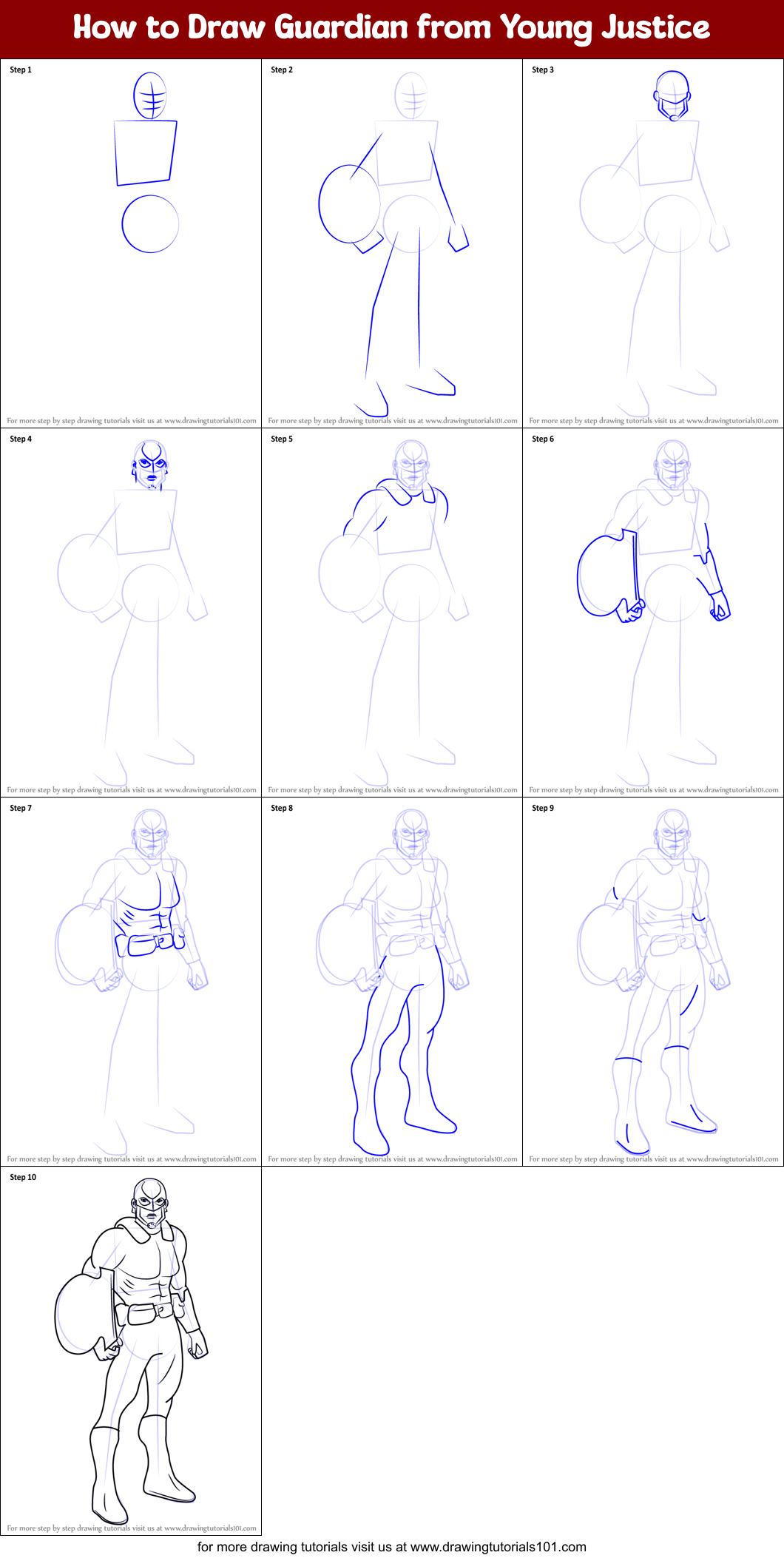 How to Draw Guardian from Young Justice Printable Step by Step