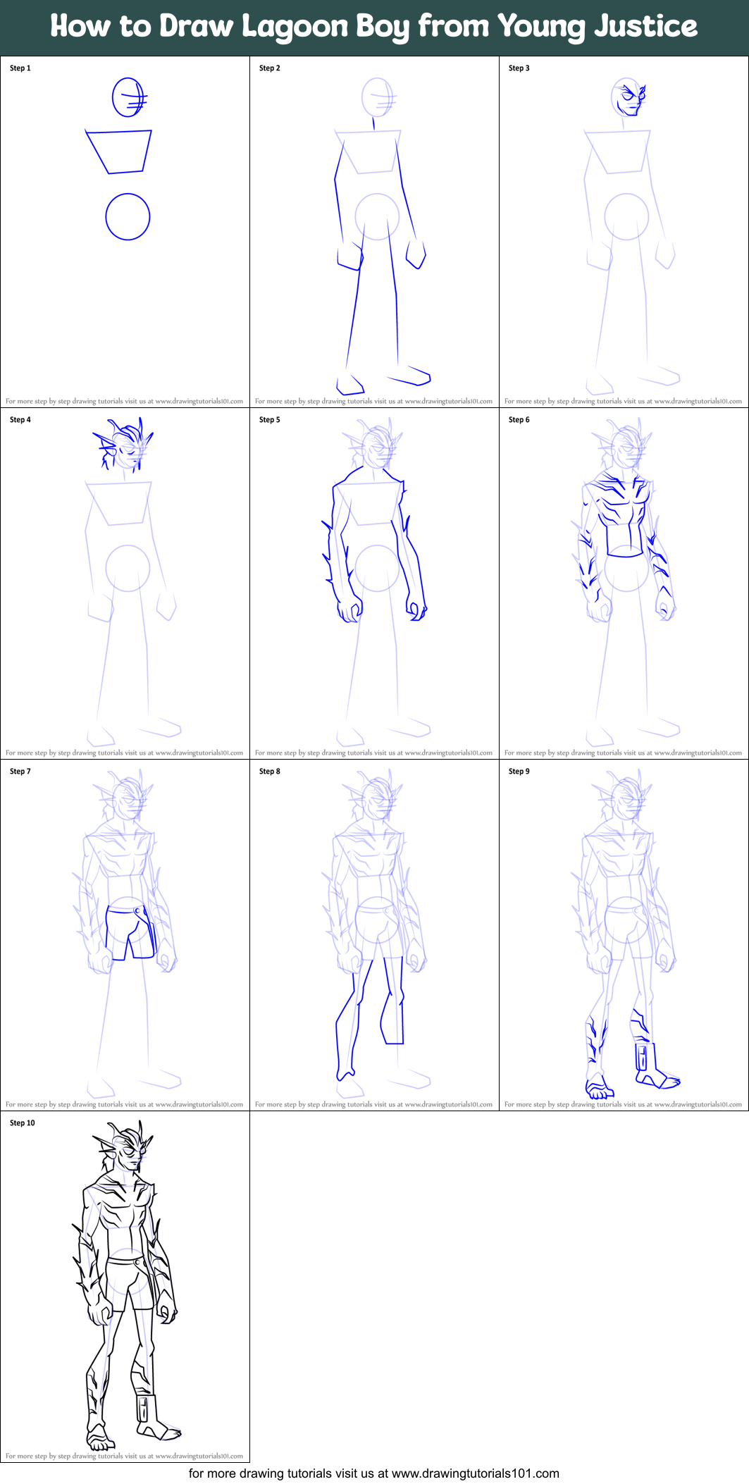 How to Draw Lagoon Boy from Young Justice Printable Step by Step
