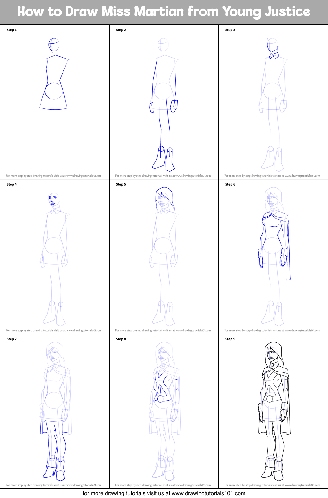 How to Draw Miss Martian from Young Justice Printable Step by Step