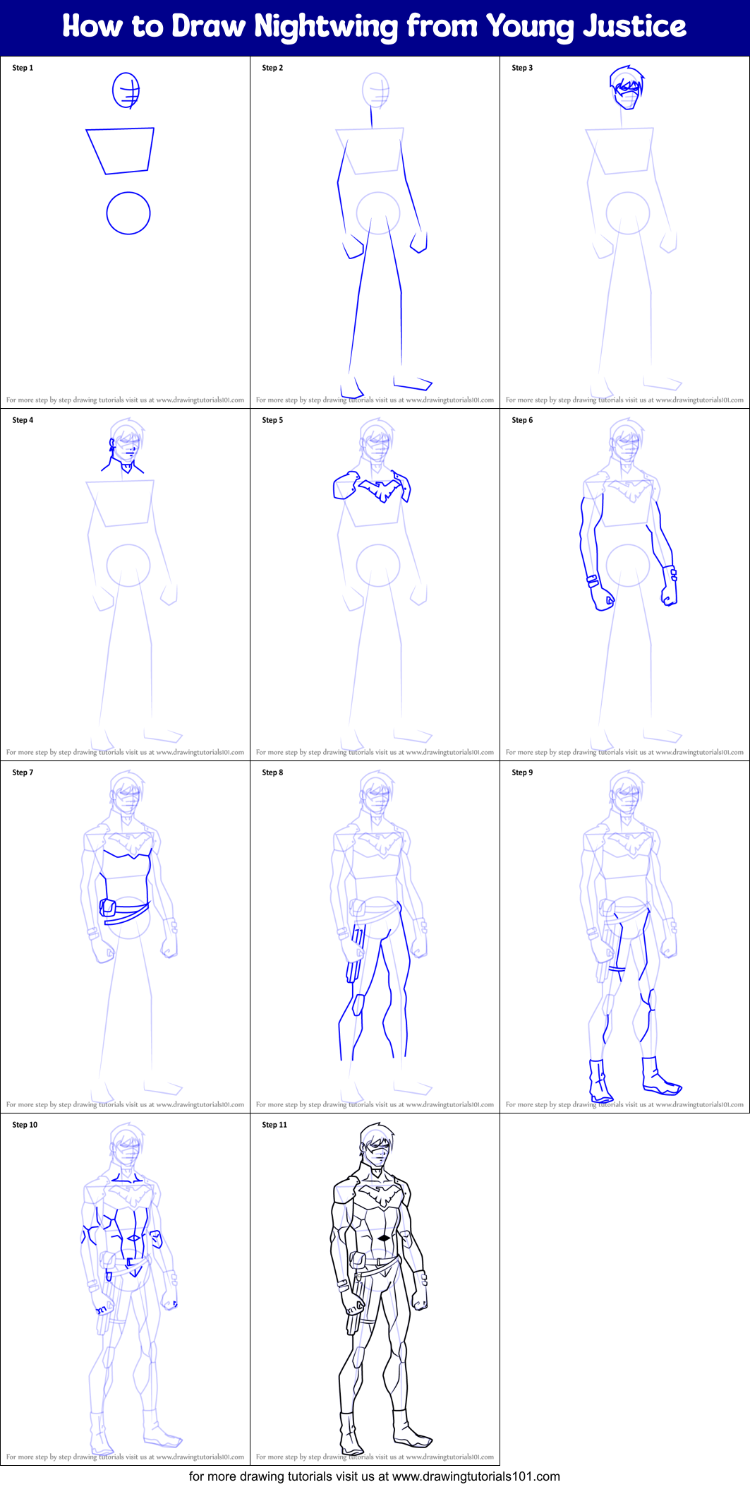 How to Draw Nightwing from Young Justice Printable Step by Step