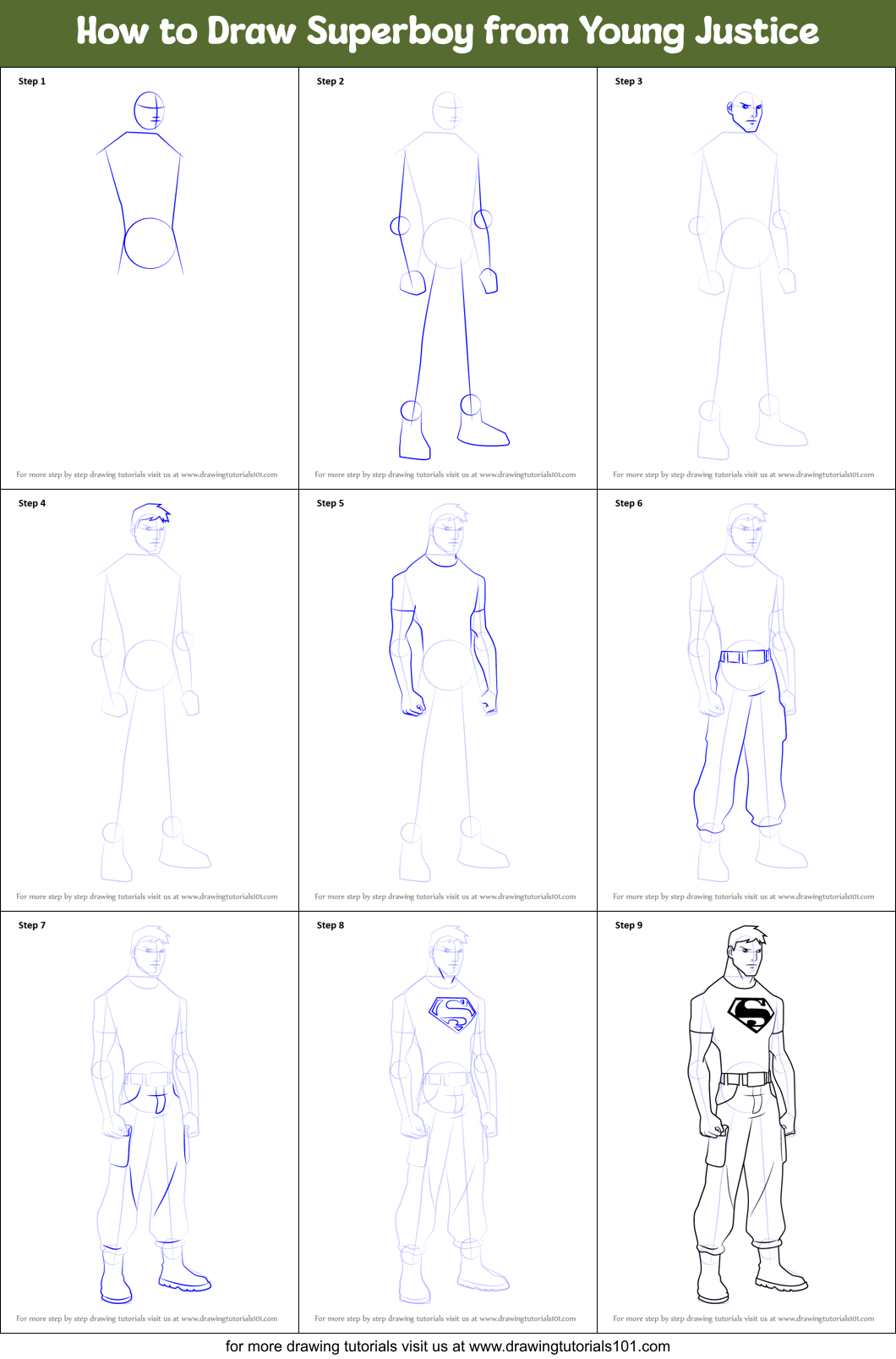 How to Draw Superboy from Young Justice Printable Step by Step