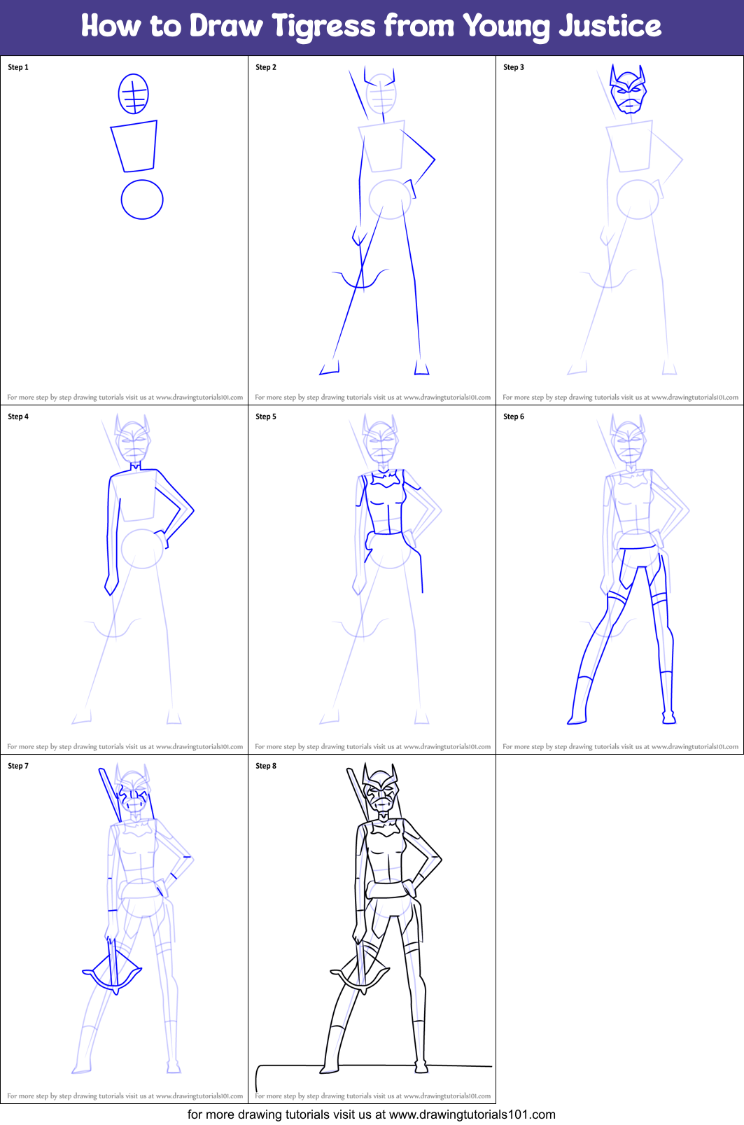 How to Draw Tigress from Young Justice Printable Step by Step