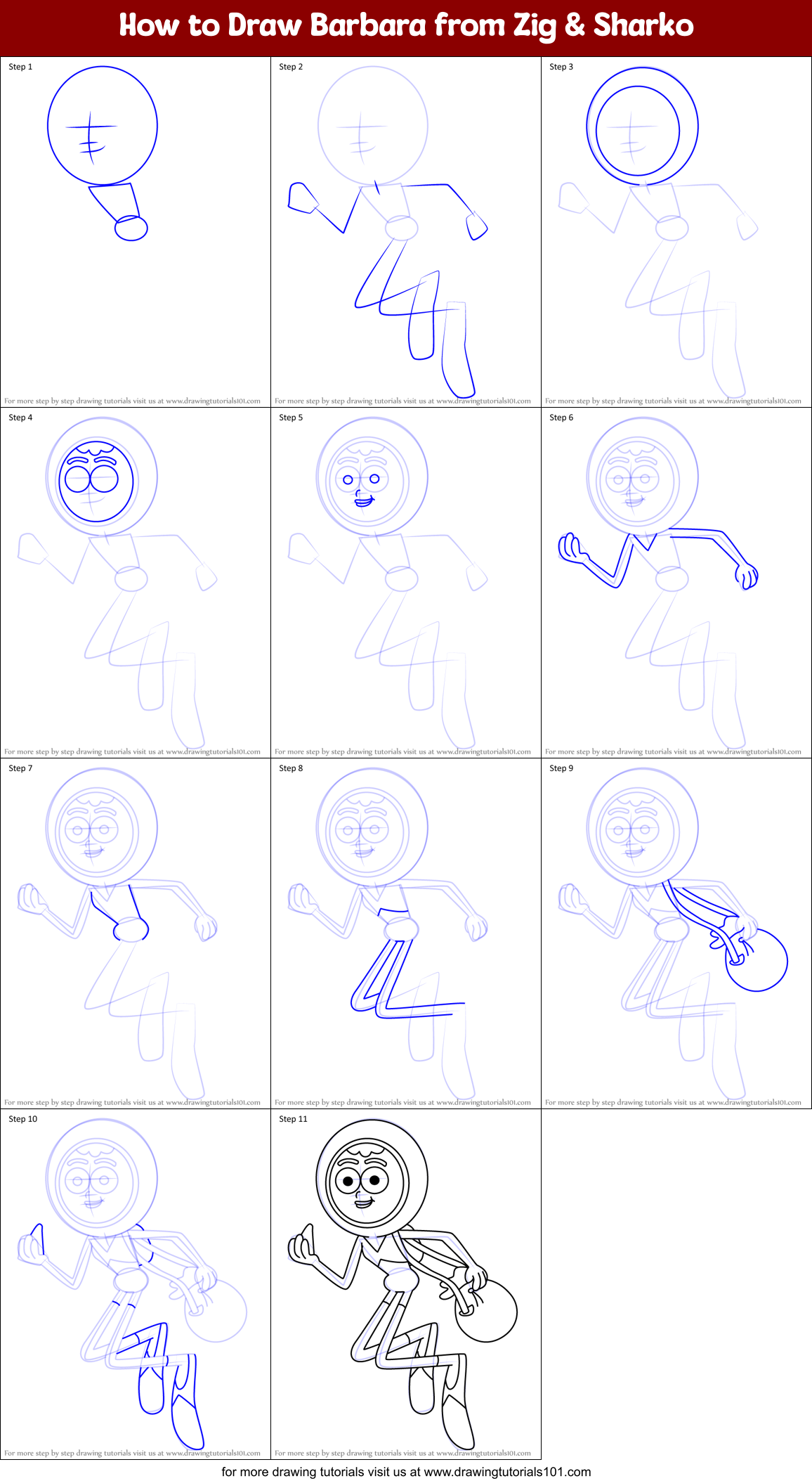 How to Draw Barbara from Zig & Sharko Printable Step by Step