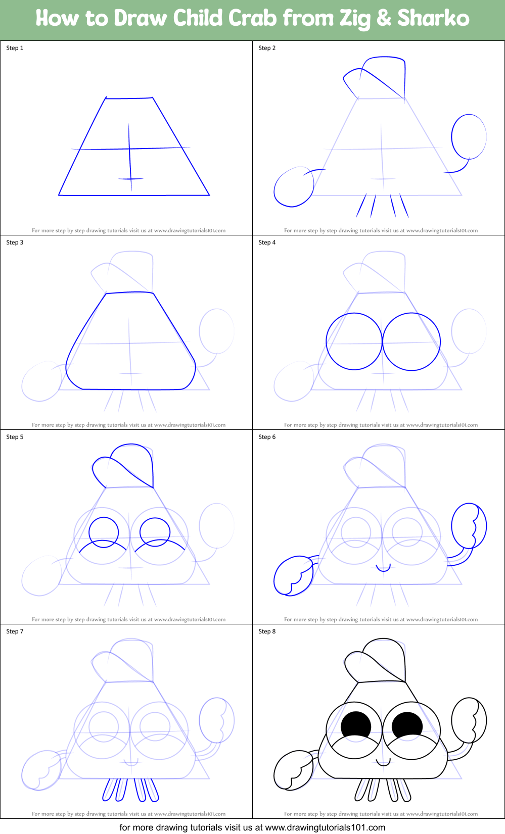 How to Draw Child Crab from Zig & Sharko Printable Step by Step
