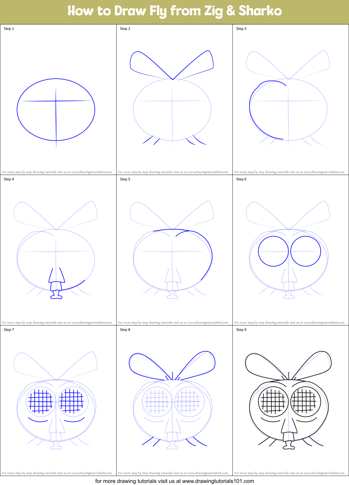 How to Draw Fly from Zig & Sharko Printable Step by Step