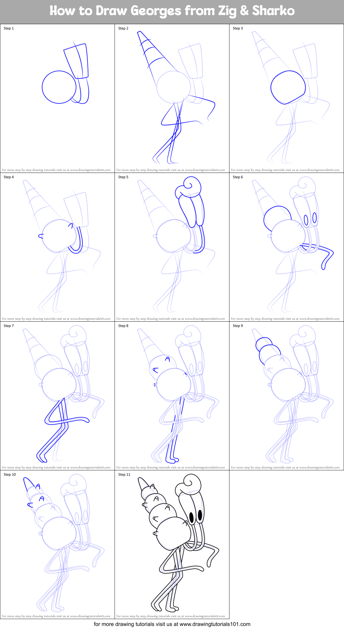 How to Draw Georges from Zig & Sharko Printable Step by Step