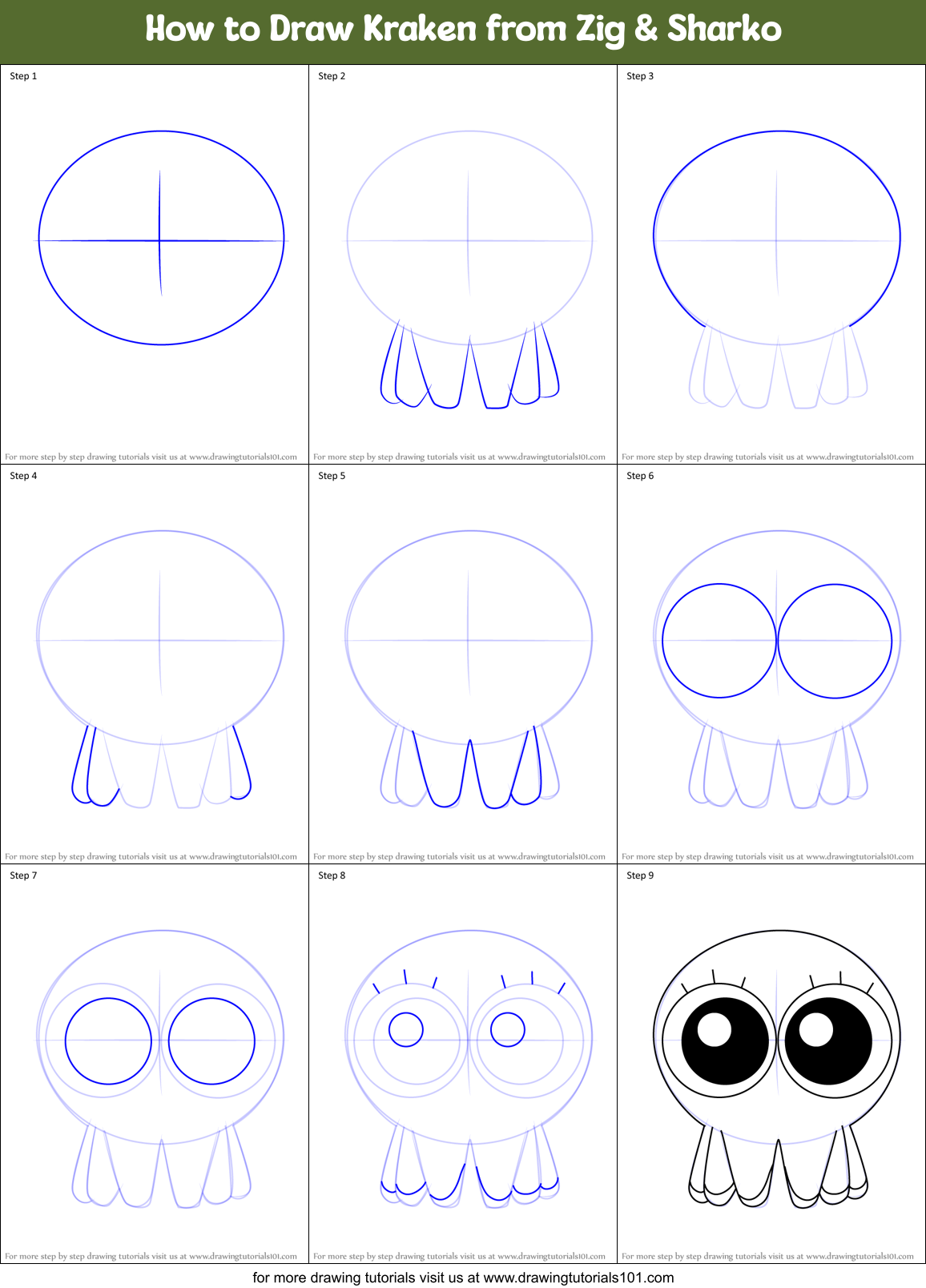 How to Draw Kraken from Zig & Sharko Printable Step by Step