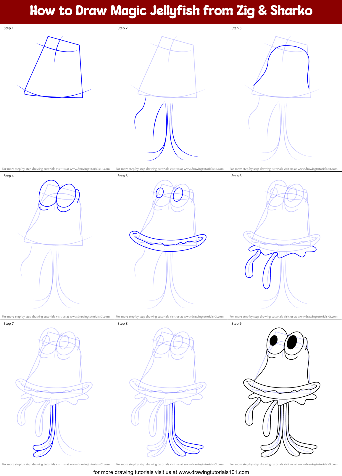 How to Draw Magic Jellyfish from Zig & Sharko Printable Step by Step