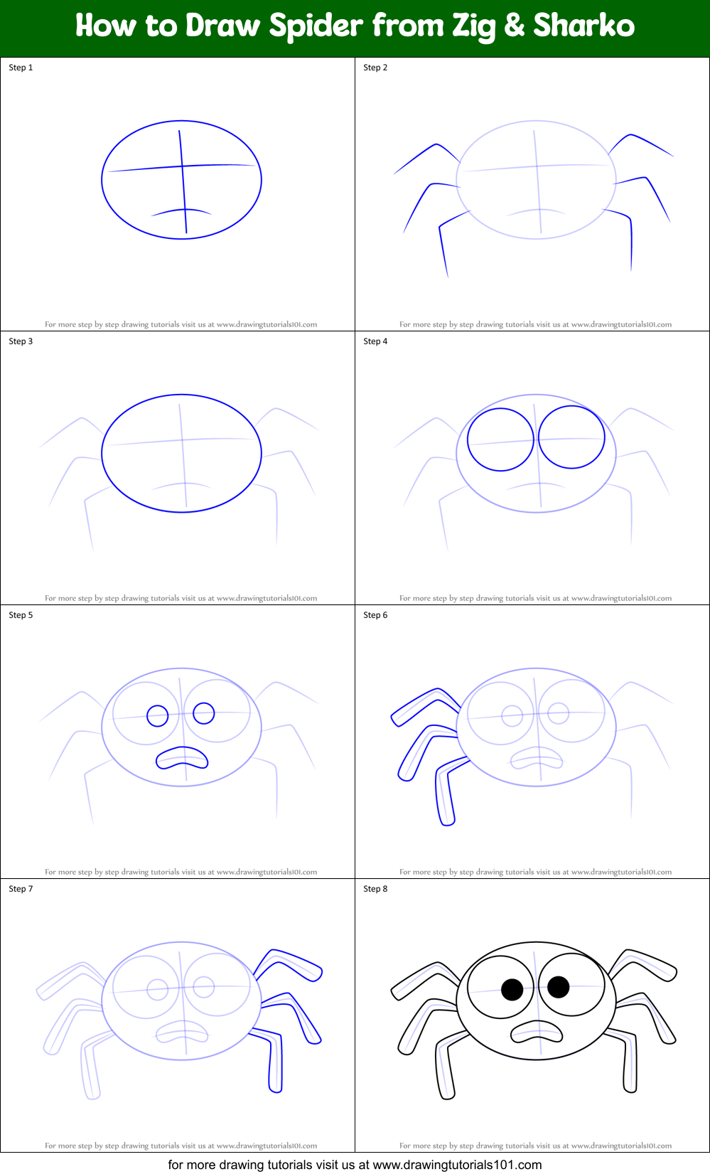 How to Draw Spider from Zig & Sharko Printable Step by Step