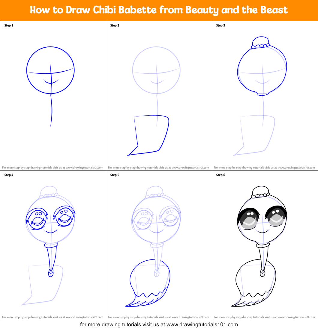 How to Draw Chibi Babette from Beauty and the Beast Printable Step by Step