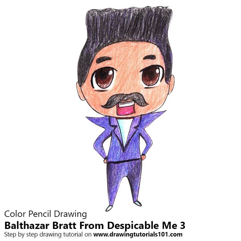 How to Draw Chibi Balthazar Bratt From Despicable me 3 by Color Pencils