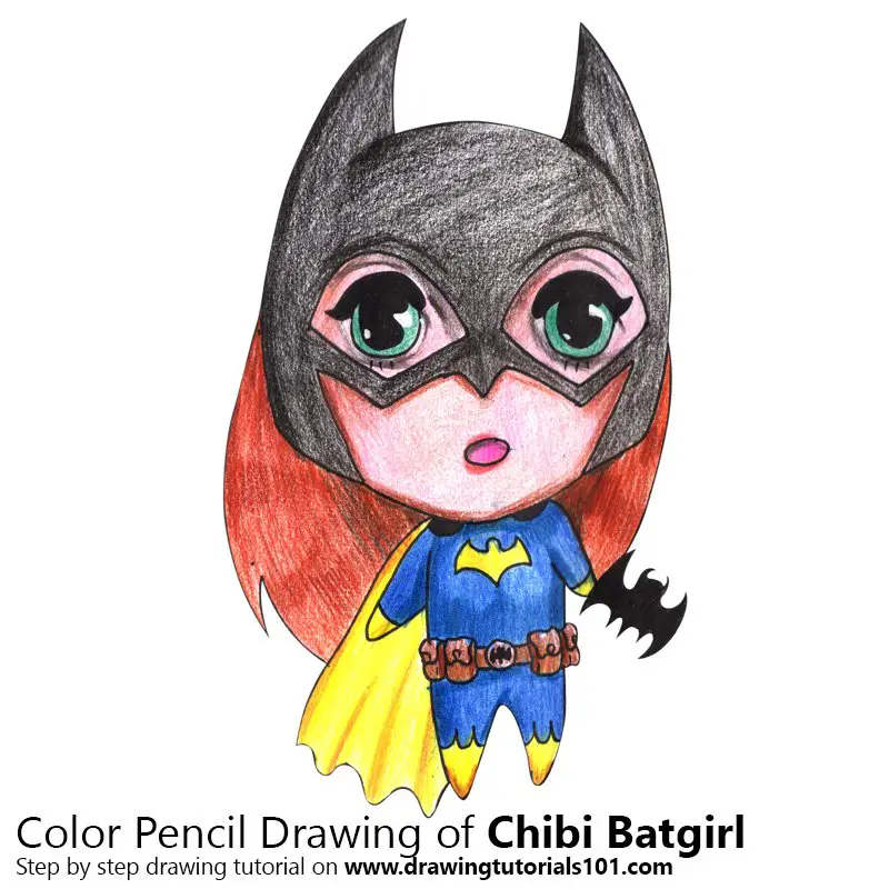 Chibi Batgirl Color Pencil Drawing