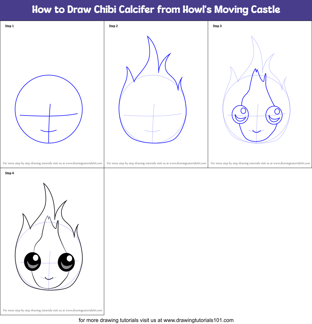 How to Draw Chibi Calcifer from Howl's Moving Castle Printable Step by Step