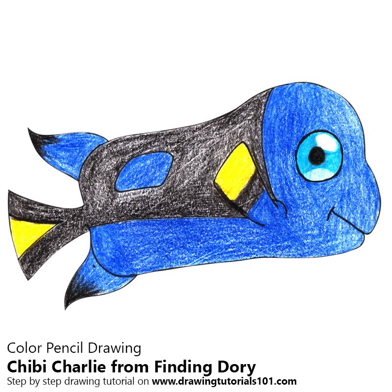 How to Draw Chibi Charlie from Finding Dory by Color Pencils