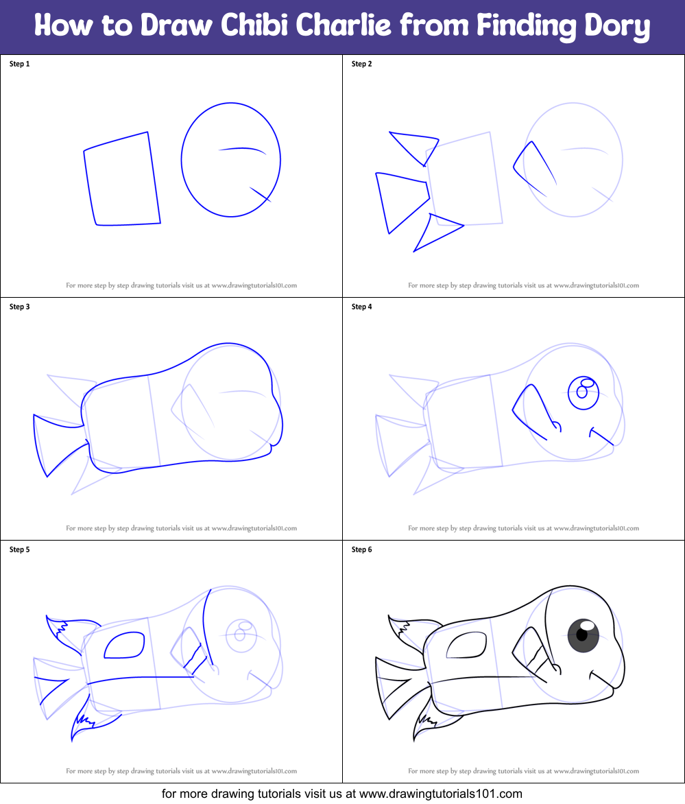 How to Draw Chibi Charlie from Finding Dory Printable Step by Step