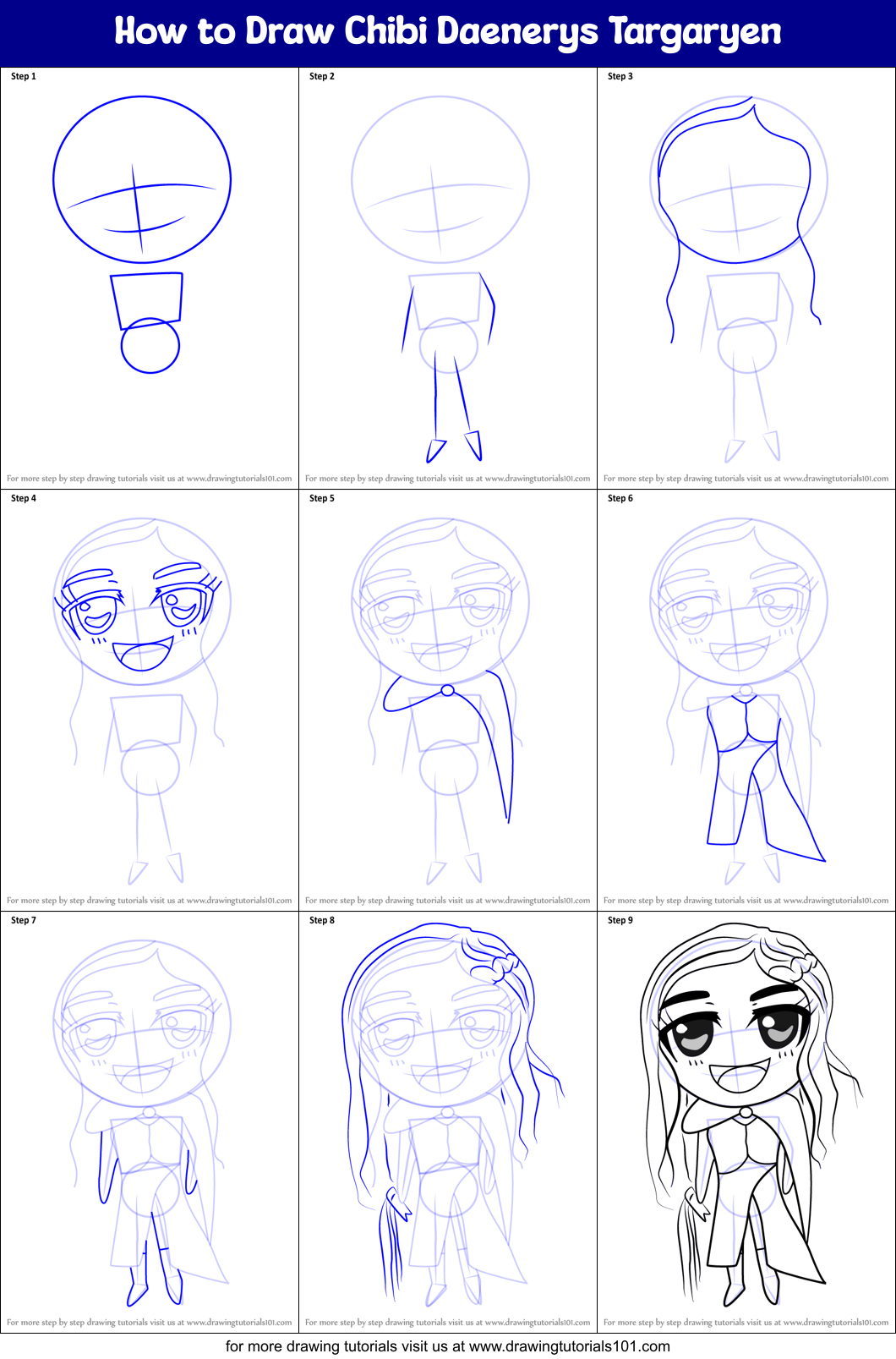 How to Draw Chibi Daenerys Targaryen Printable Step by Step