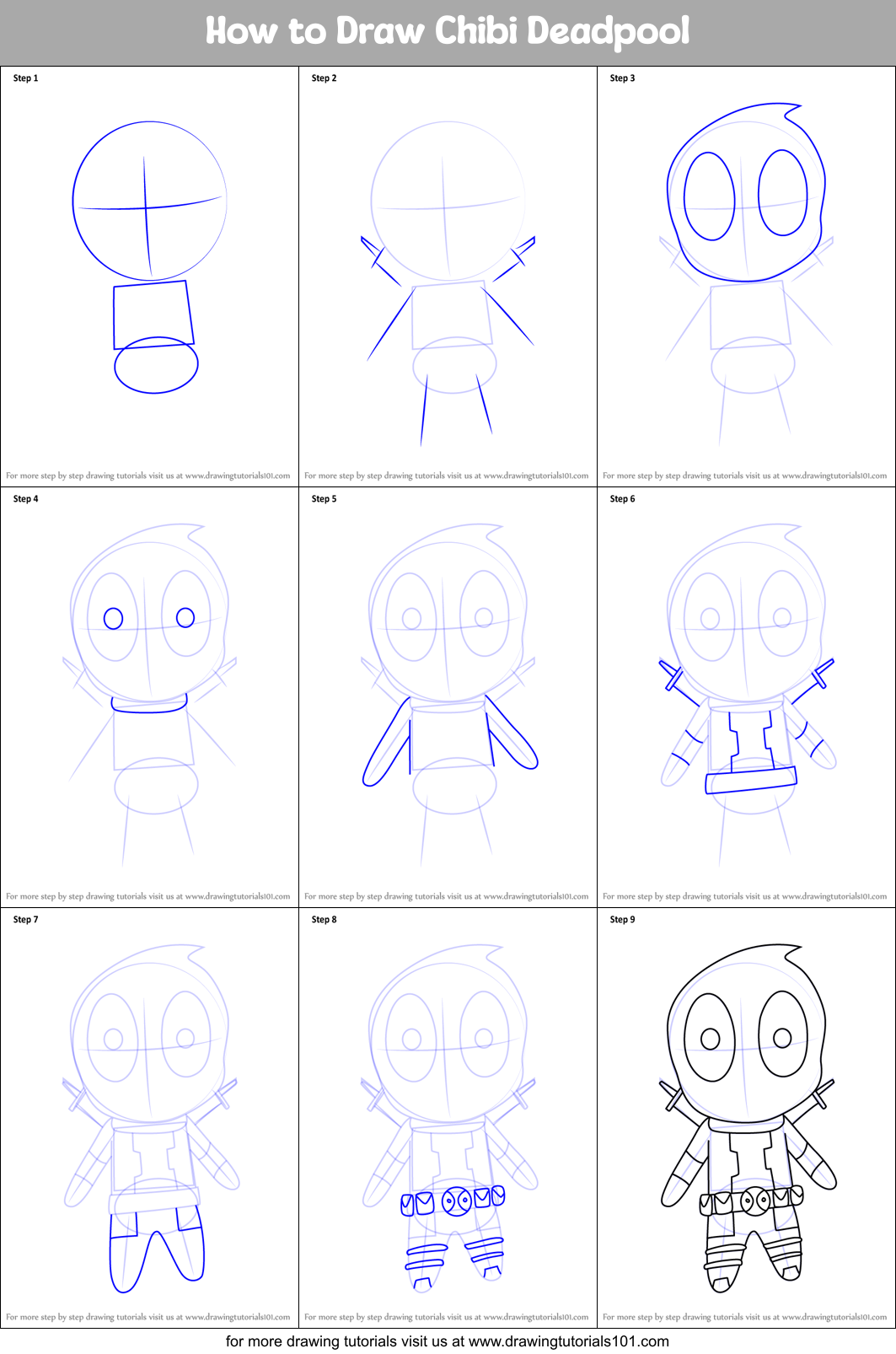 How To Draw Chibi Deadpool Printable Step By Step Drawing