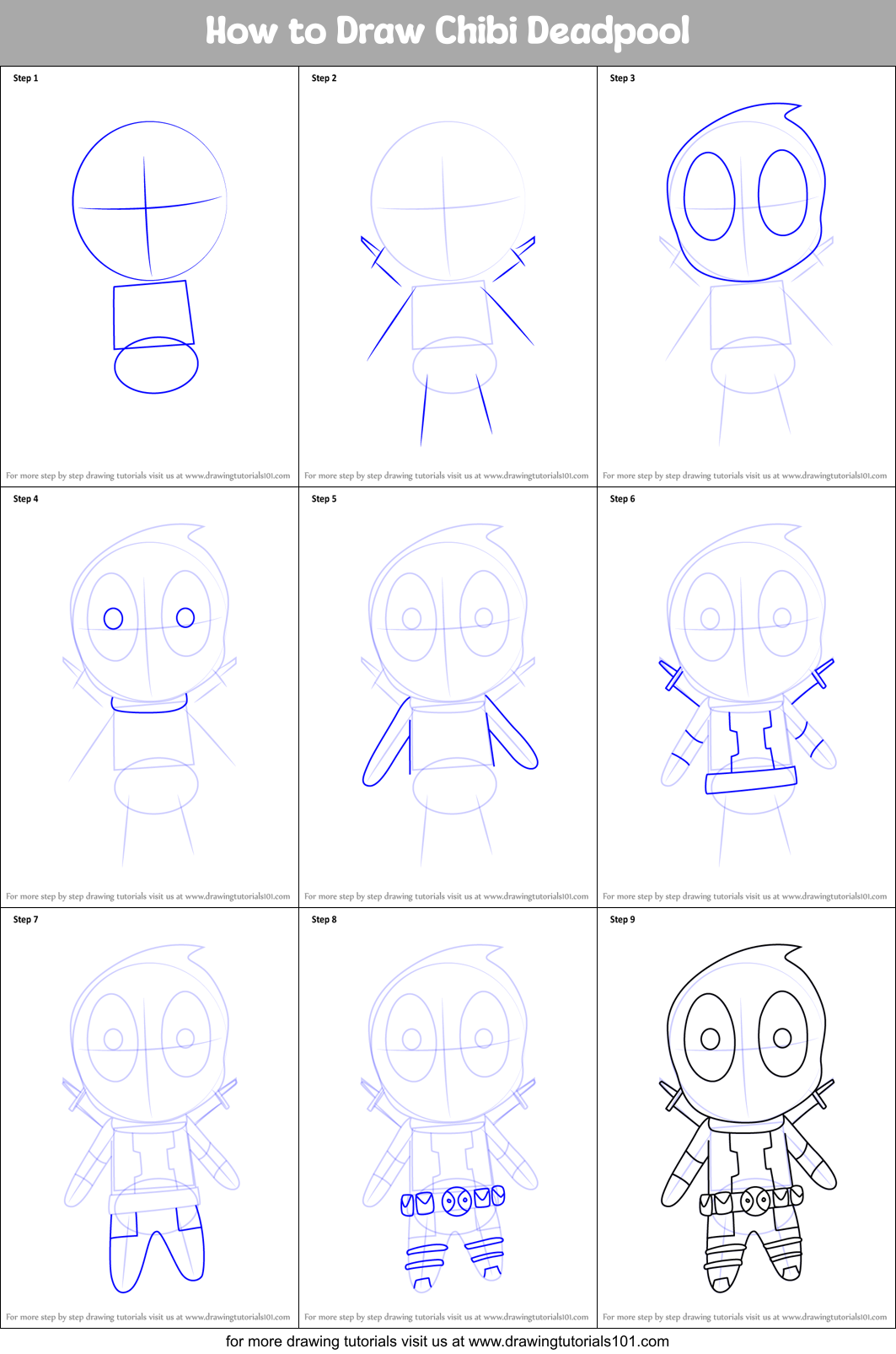 How to Draw Chibi Deadpool Printable Step by Step