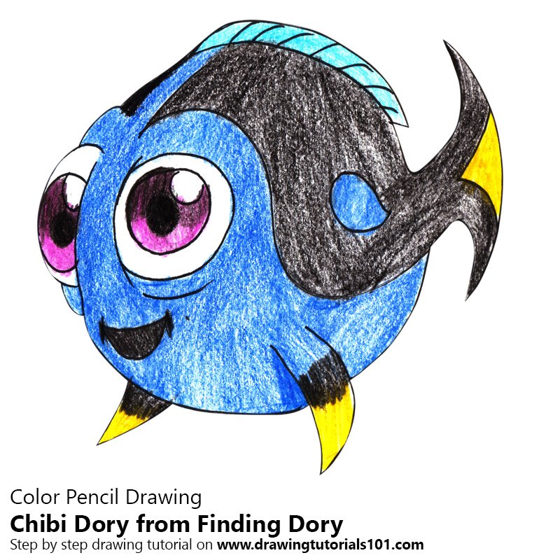 How to Draw Chibi Dory from Finding Dory by Color Pencils