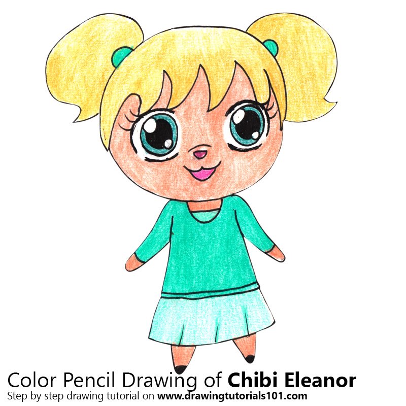 How to Draw Chibi Eleanor from Alvin and the Chipmunks by Color Pencils