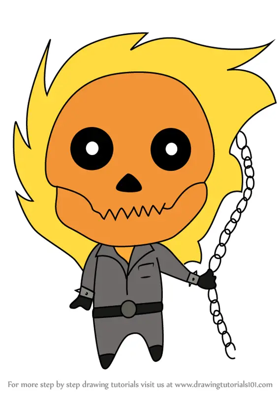 Learn How to Draw Chibi Ghost Rider (Chibi Characters) Step by Step :  Drawing Tutorials