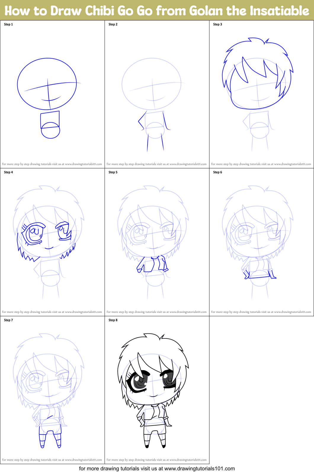 How to Draw Chibi Go Go from Golan the Insatiable Printable Step by Step