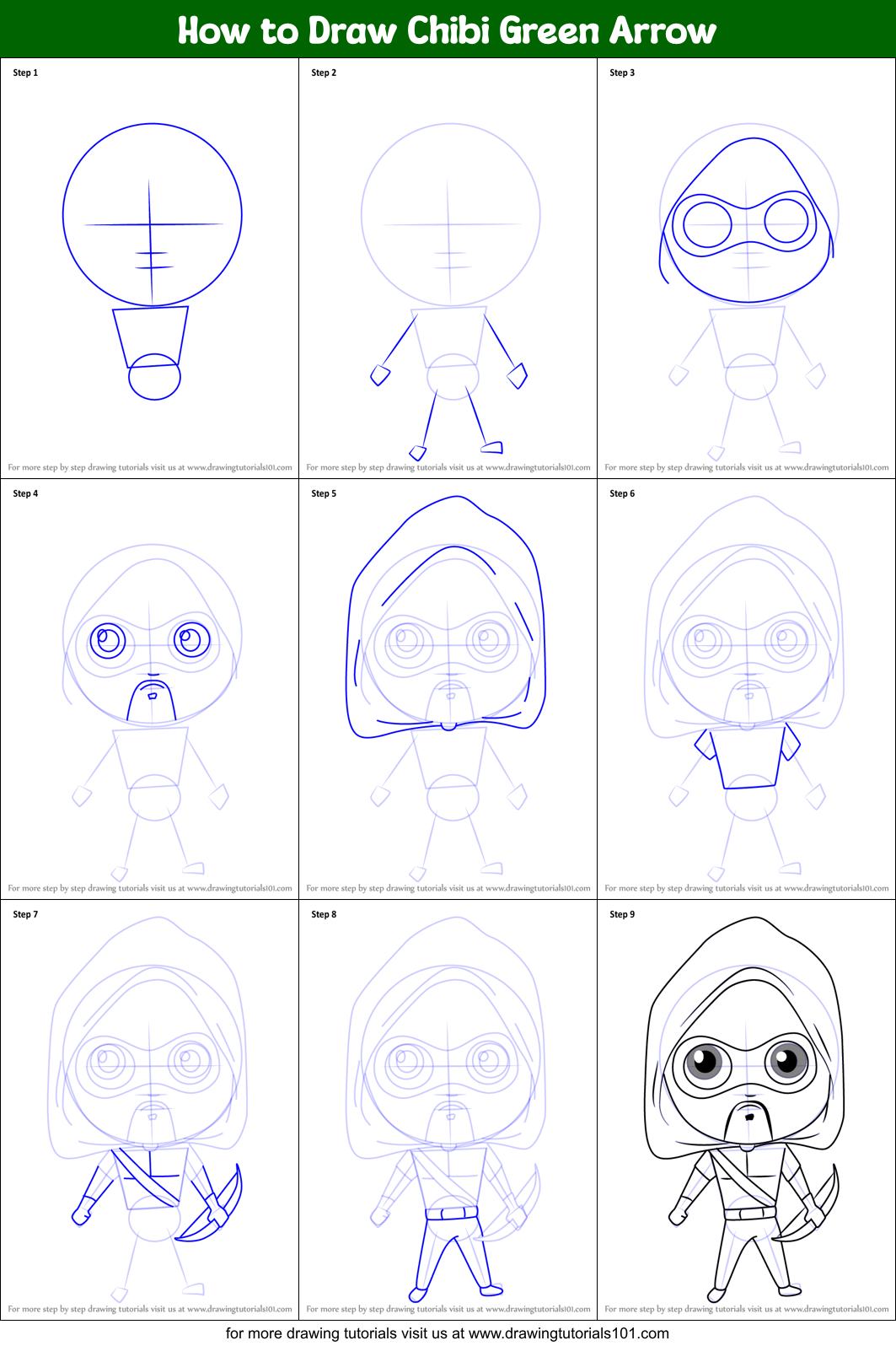How to Draw Chibi Green Arrow Printable Step by Step