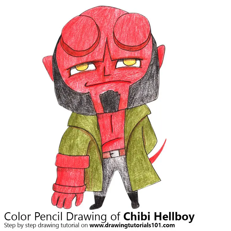 Chibi Hellboy Color Pencil Drawing