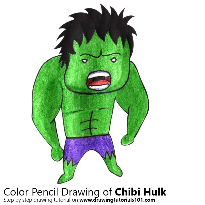 Chibi Hulk Color Pencil Drawing
