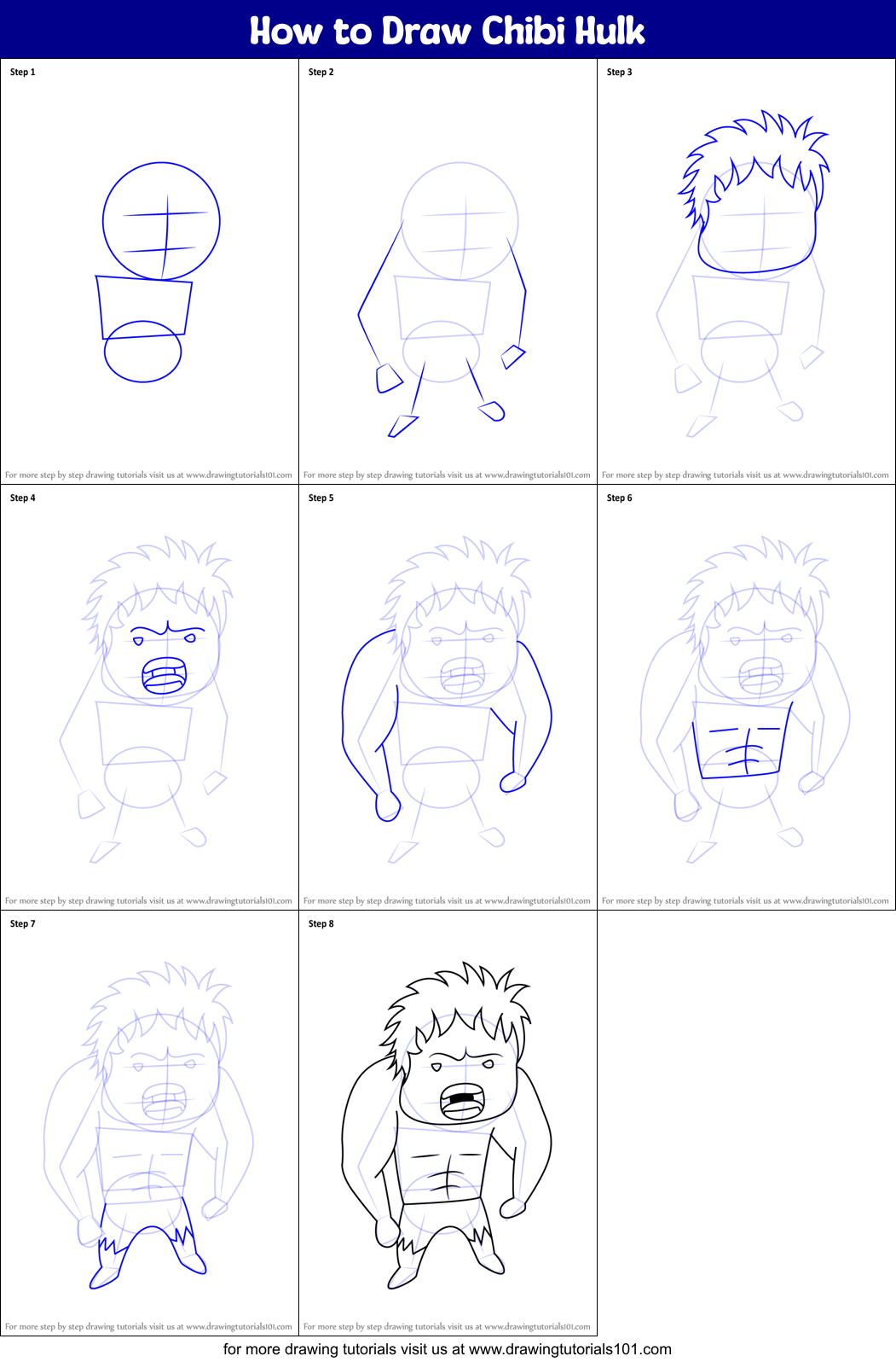 How to Draw Chibi Hulk Printable Step by Step