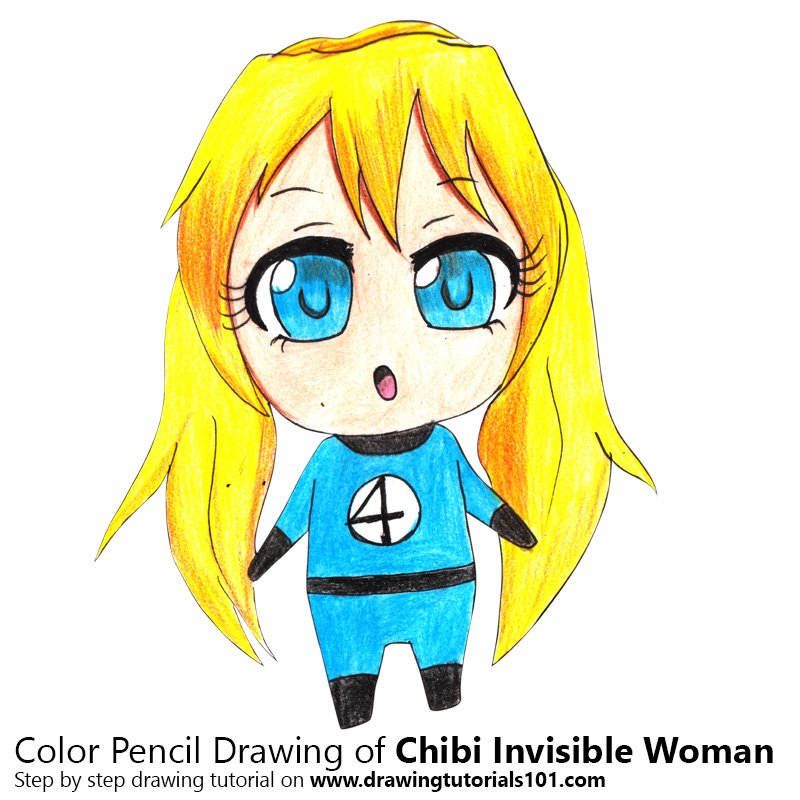 How to Draw Chibi Invisible Woman by Color Pencils