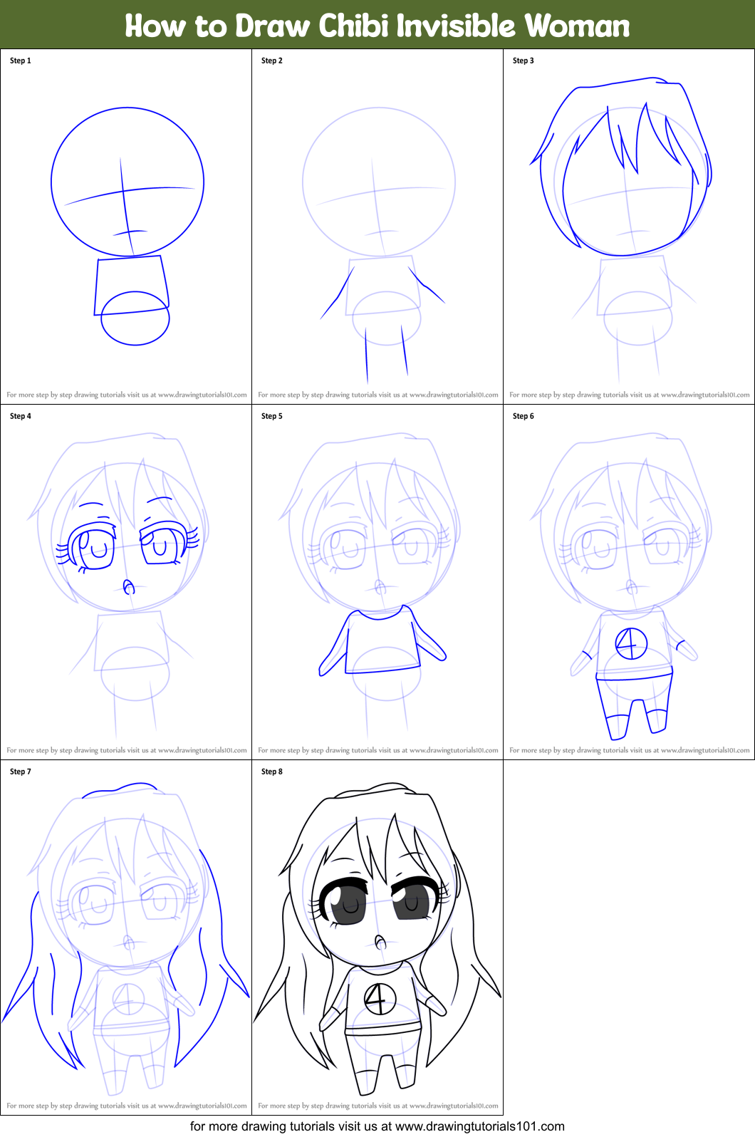 How to Draw Chibi Invisible Woman Printable Step by Step