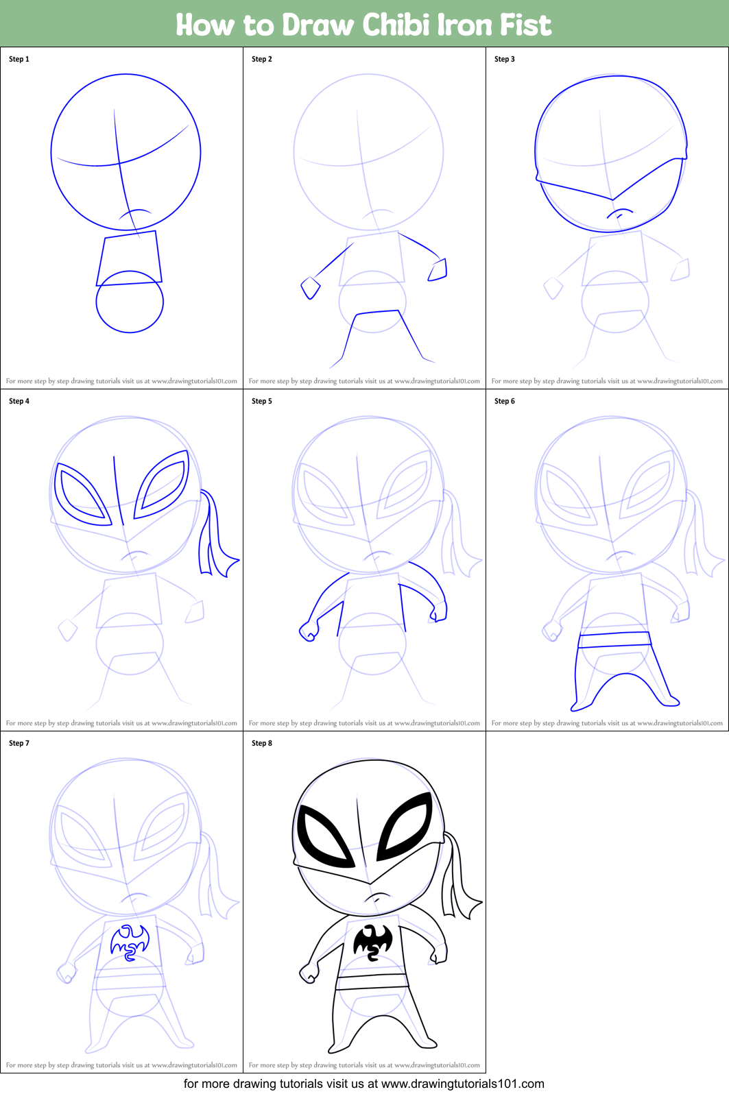 How to Draw Chibi Iron Fist Printable Step by Step
