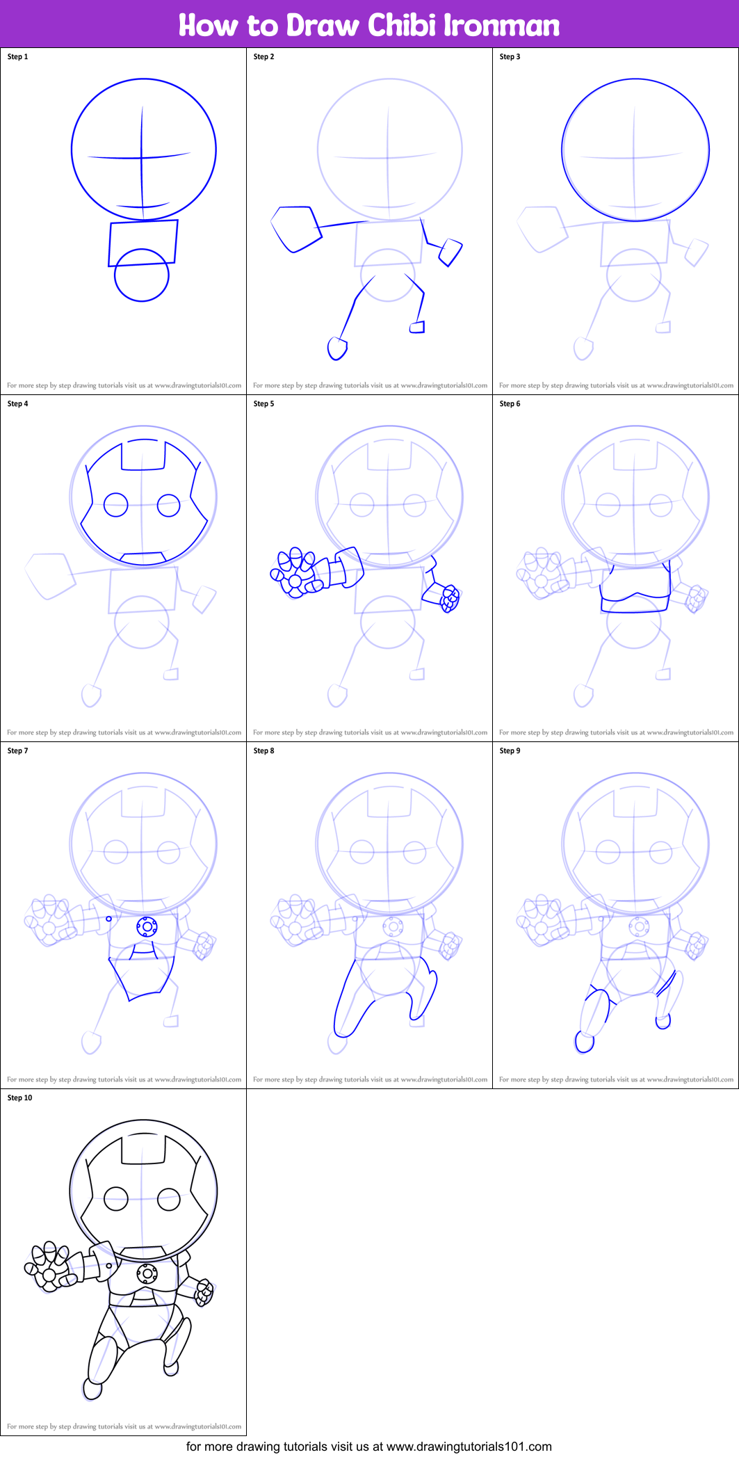 How to Draw Chibi Ironman Printable Step by Step