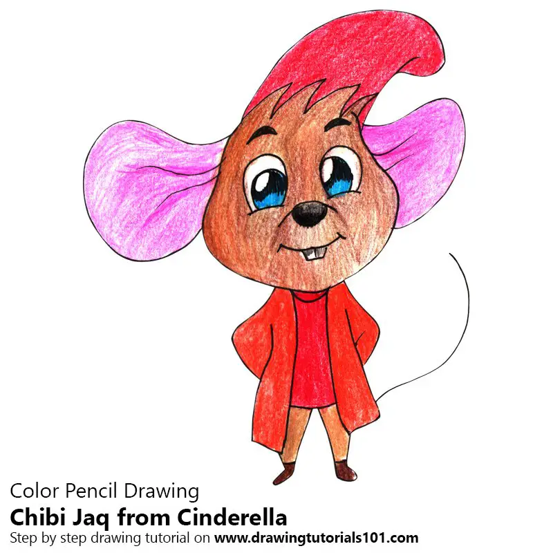 Chibi Jaq from Cinderella Color Pencil Drawing