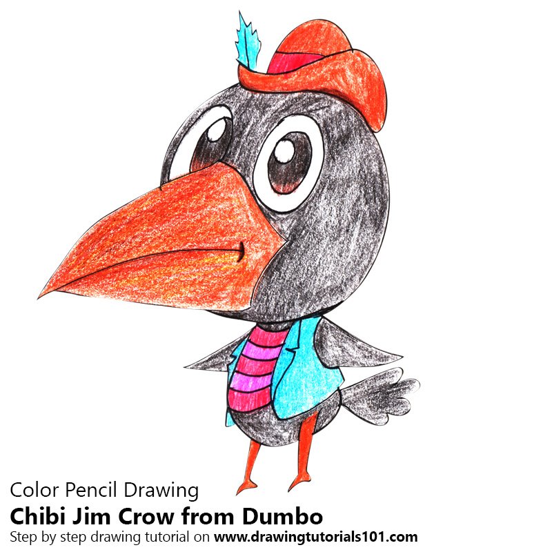 How to Draw Chibi Jim Crow from Dumbo by Color Pencils