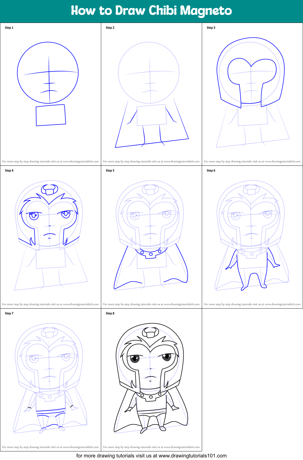 How to Draw Chibi Magneto Printable Step by Step