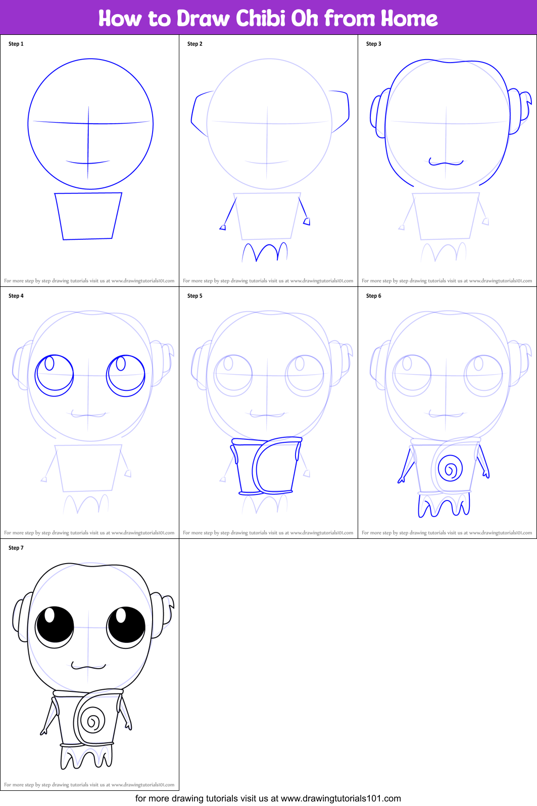 How to Draw Chibi Oh from Home Printable Step by Step