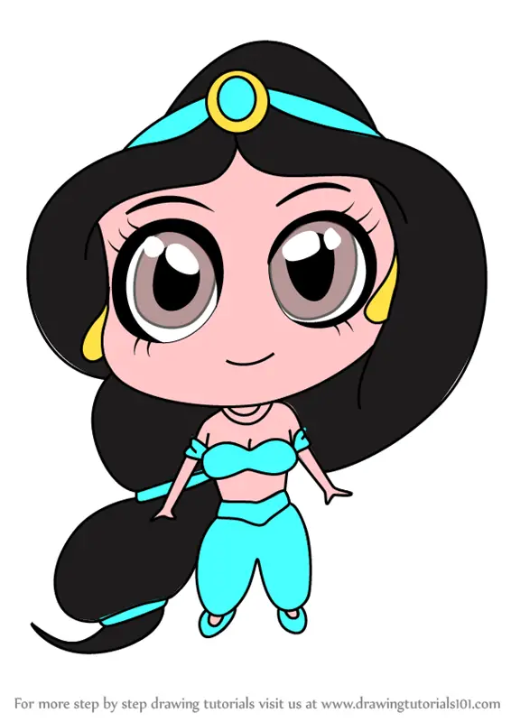 Learn How to Draw Chibi Princess Jasmine (Chibi Characters) Step by Step :  Drawing Tutorials