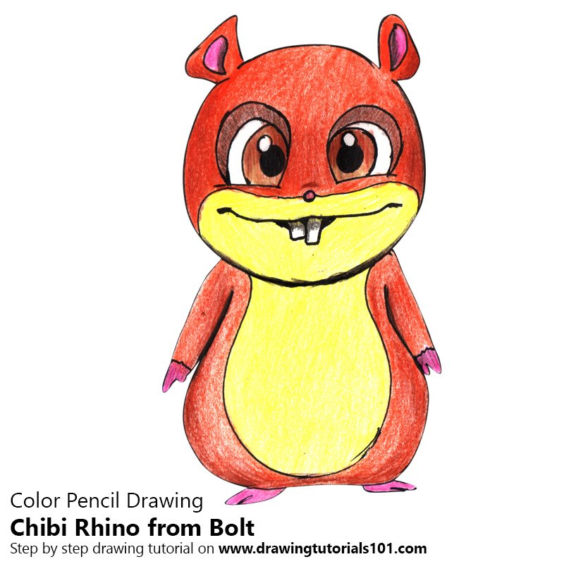 How to Draw Chibi Rhino from Bolt by Color Pencils