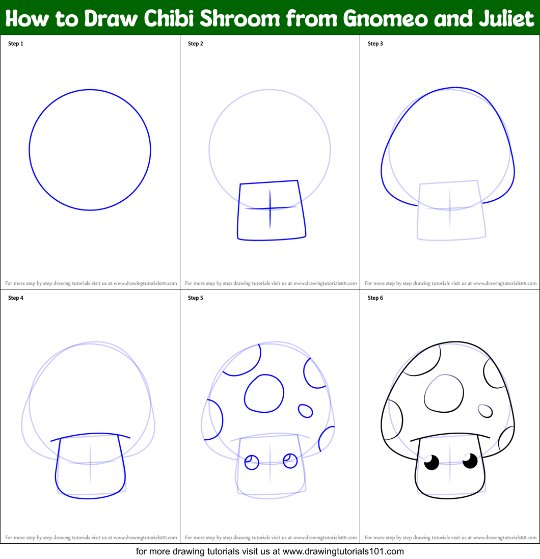 How to Draw Chibi Shroom from Gnomeo and Juliet Printable Step by Step