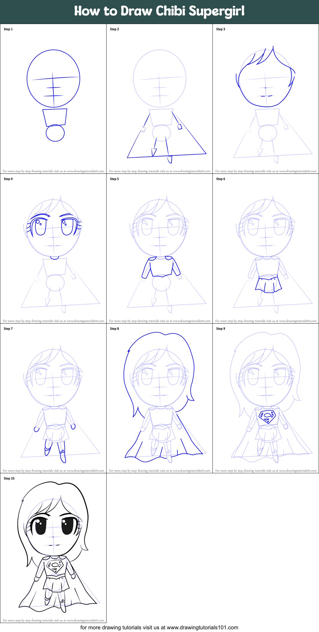 How to Draw Chibi Supergirl printable step by step drawing 