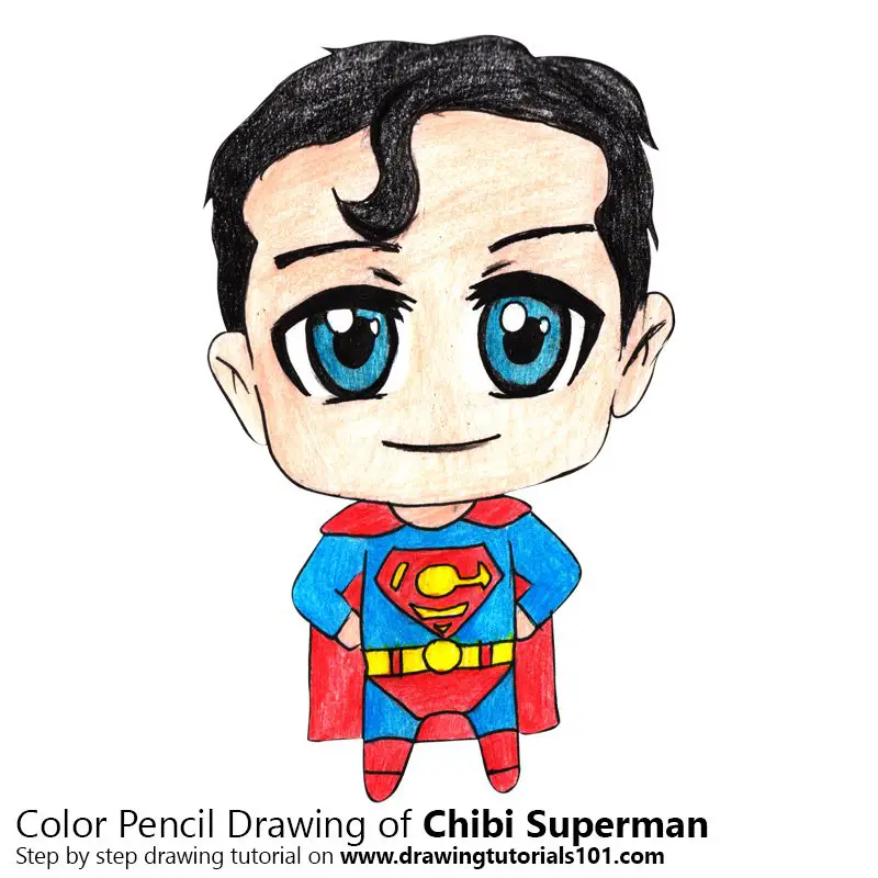 Chibi Superman Color Pencil Drawing