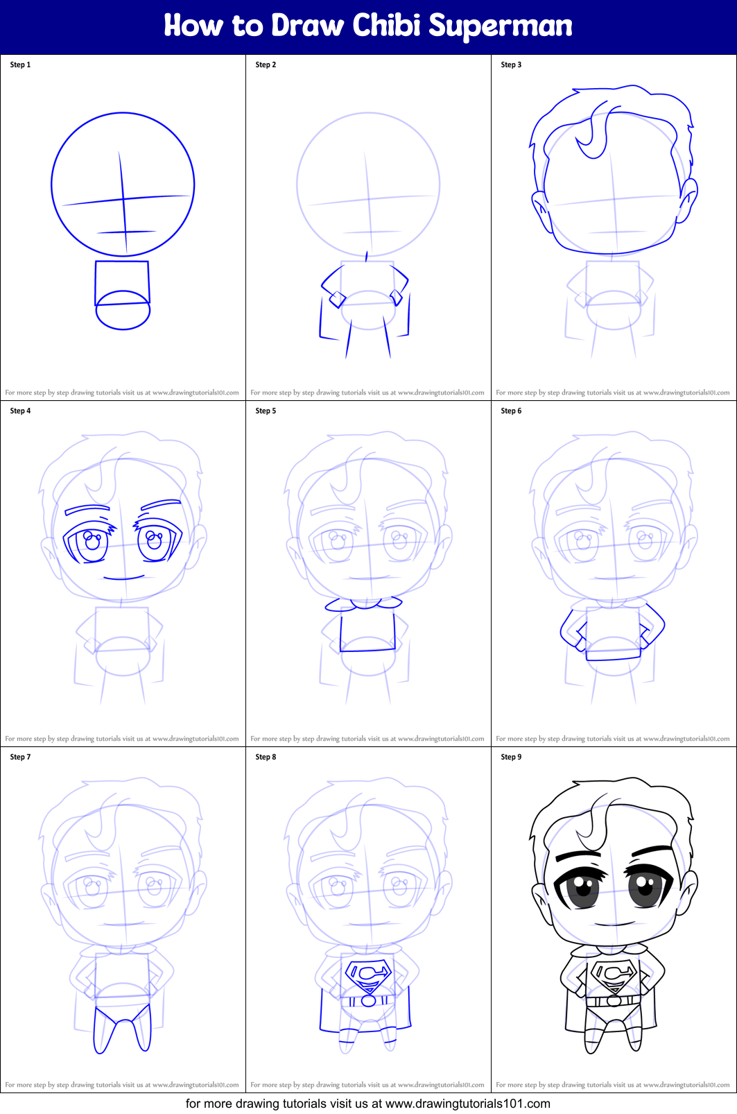 How to Draw Chibi Superman Printable Step by Step