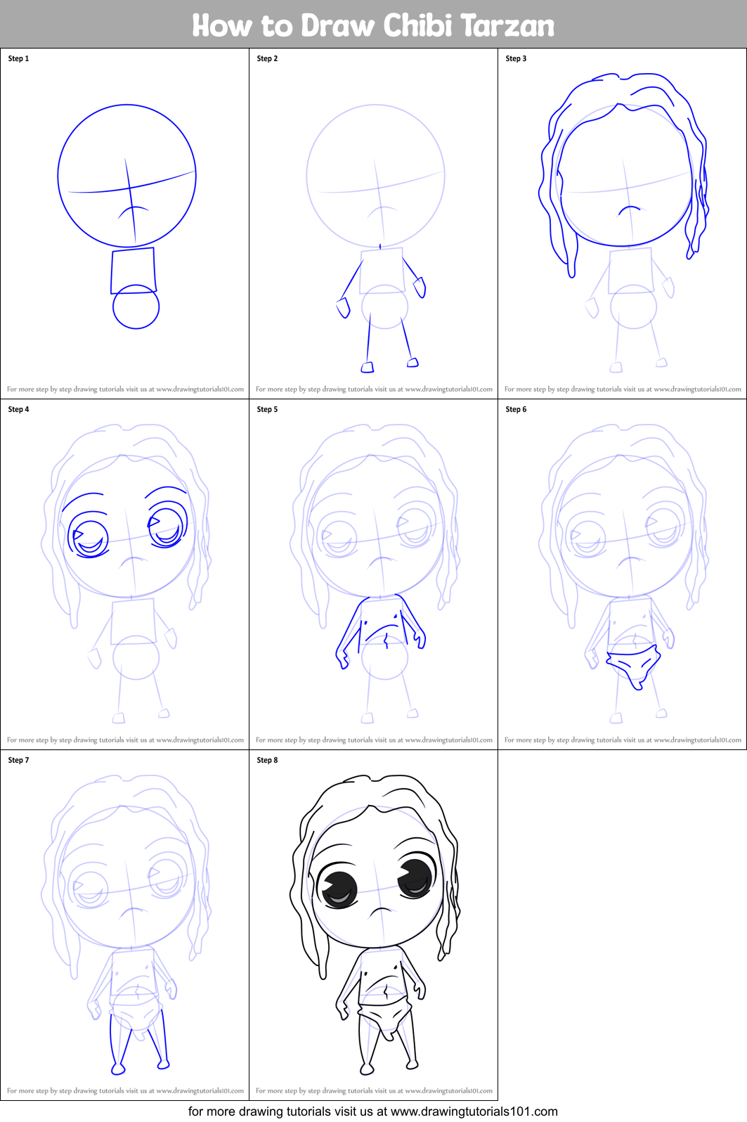 How to Draw Chibi Tarzan Printable Step by Step