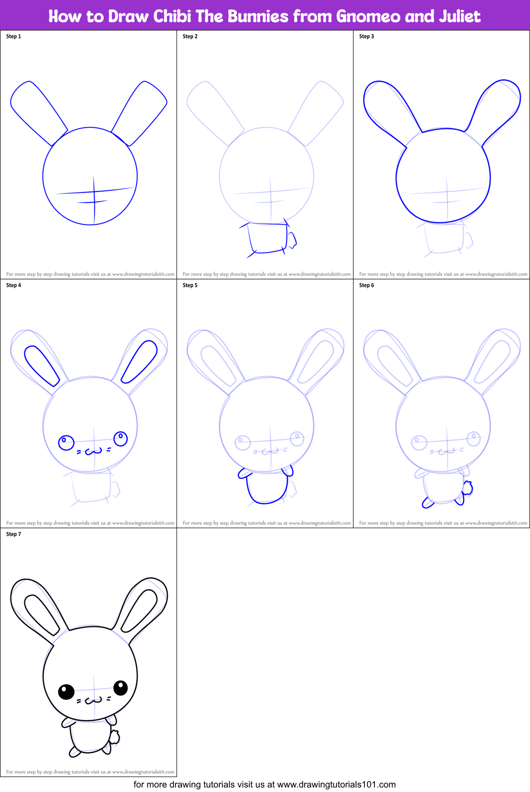 How to Draw Chibi The Bunnies from Gnomeo and Juliet Printable Step by Step